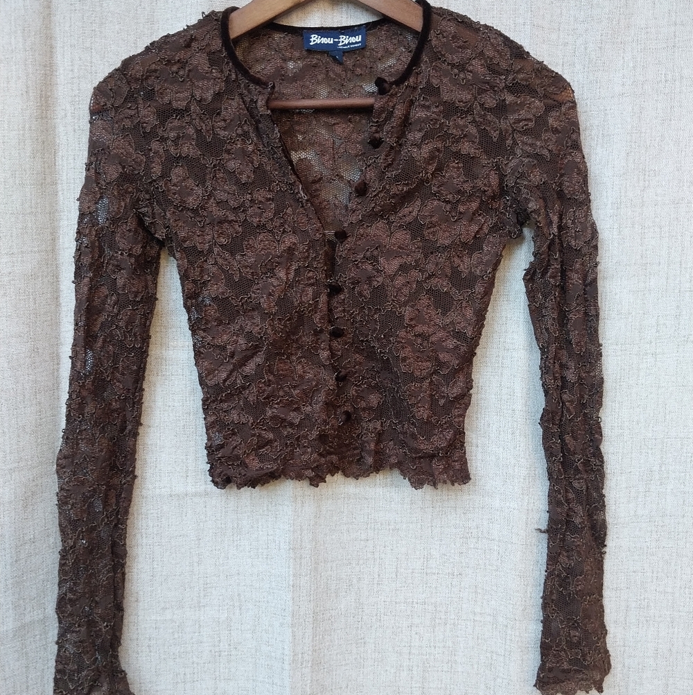 Bisou Bisou Brown Lace Long Sleeve Top